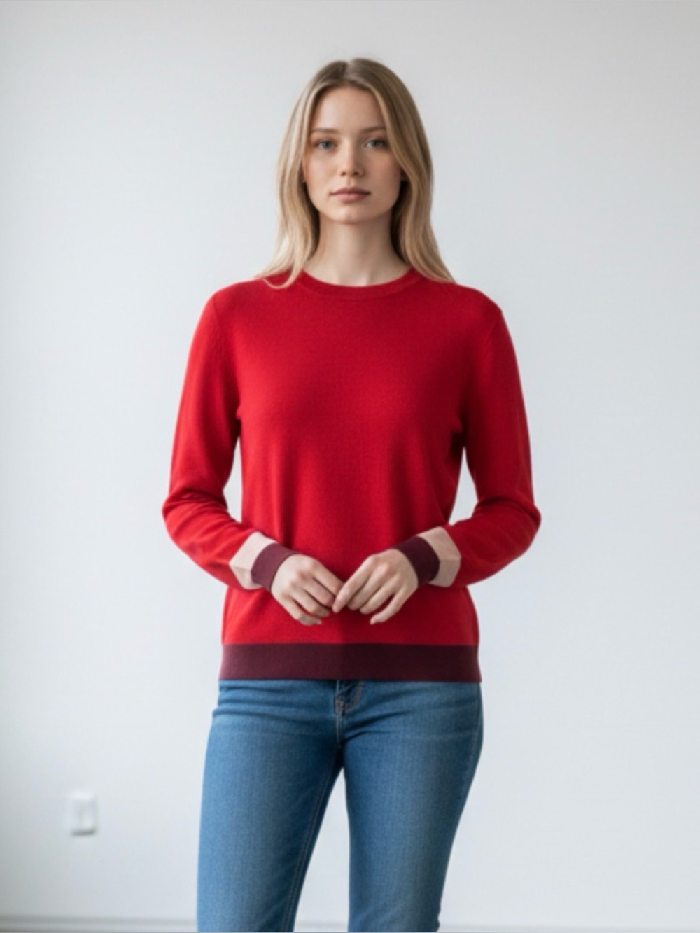 Tory Burch Red Cashmere 100% with Contrast Hem